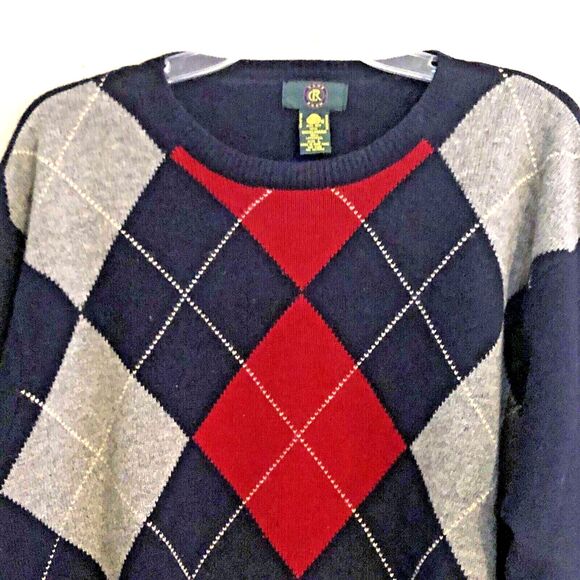 Club Room Lambs Wool Argyle Sweater Mens Size L VTG Crew Neck Ivy League Preppy - Picture 2 of 12
